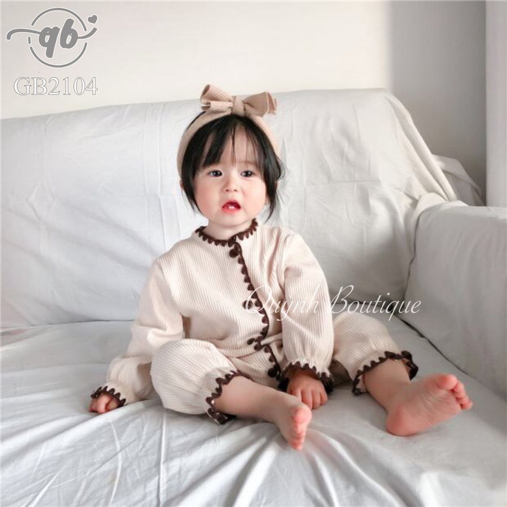 Set Trang Phục Body QUỲNH BOUTIQUE Body Dài Tay Cho Bé Gái Viền Nâu