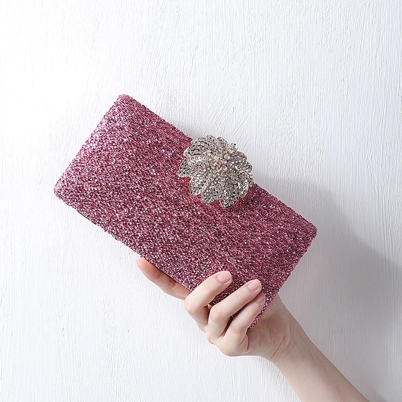 Ví dự tiệc nữ nhũ khoá hoa đính đá - túi clutch đi tiệc thanh lịch