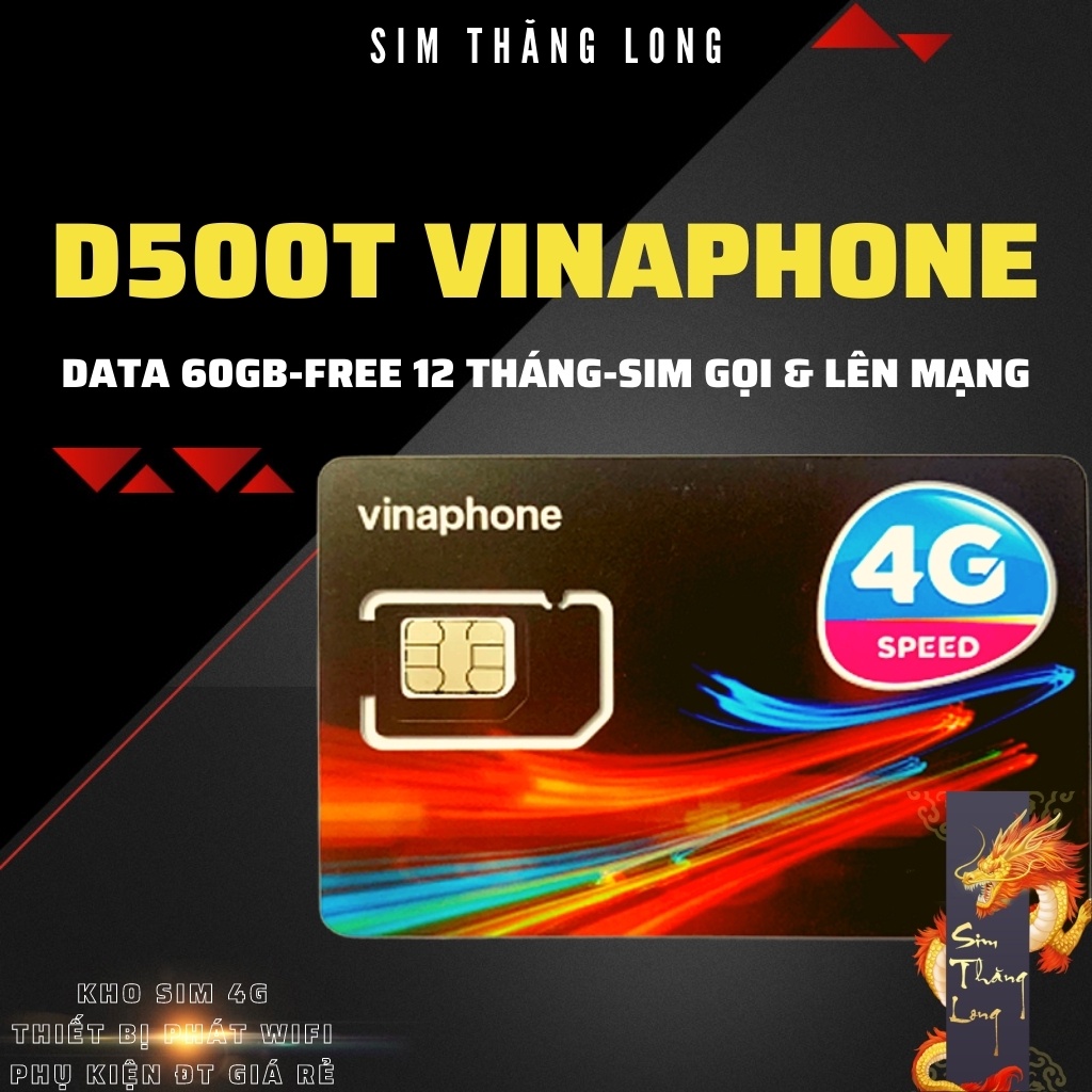 Sim 4G Vinaphone D500 Có Sẵn 60Gb (5Gb/Tháng) Lên Mạng Miễn Phí Cả Năm Không Giới Hạn Dung Lượng- Không Cần Nạp Tiền