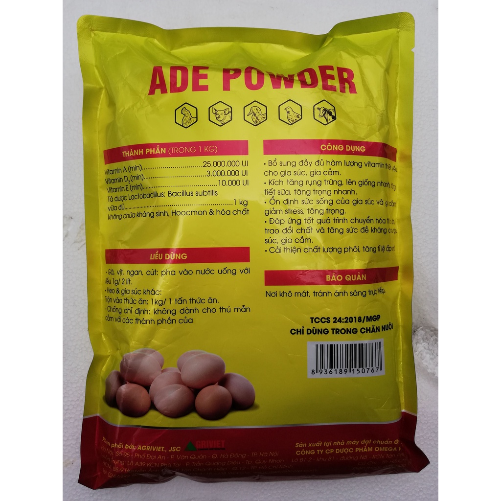 1kg ADE POWDER Kích trứng, trứng to, vỏ dày, tăng tỷ lệ ấp nở, kích tăng rụng trứng, tăng tiết sữa, tăng trọng nhanh