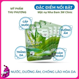 50 Mặt nạ giấy thiên nhiên Lô Hội Nha Đam Mỹ phẩm chăm sóc dưỡng da chính hãng Hàn Quốc 3W Clinic Fresh Aloe Mask Sheet