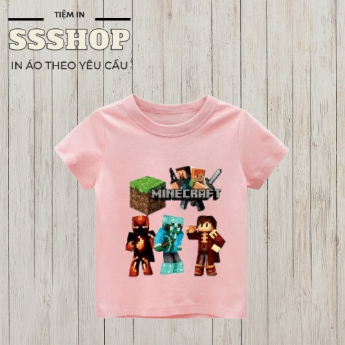 Áo thun cho bé trai in hình Game Minecraft, Chất liệu vải cotton mềm mịn thấm hút mồ hôi, Hình in sắc nét SSSHOP 01