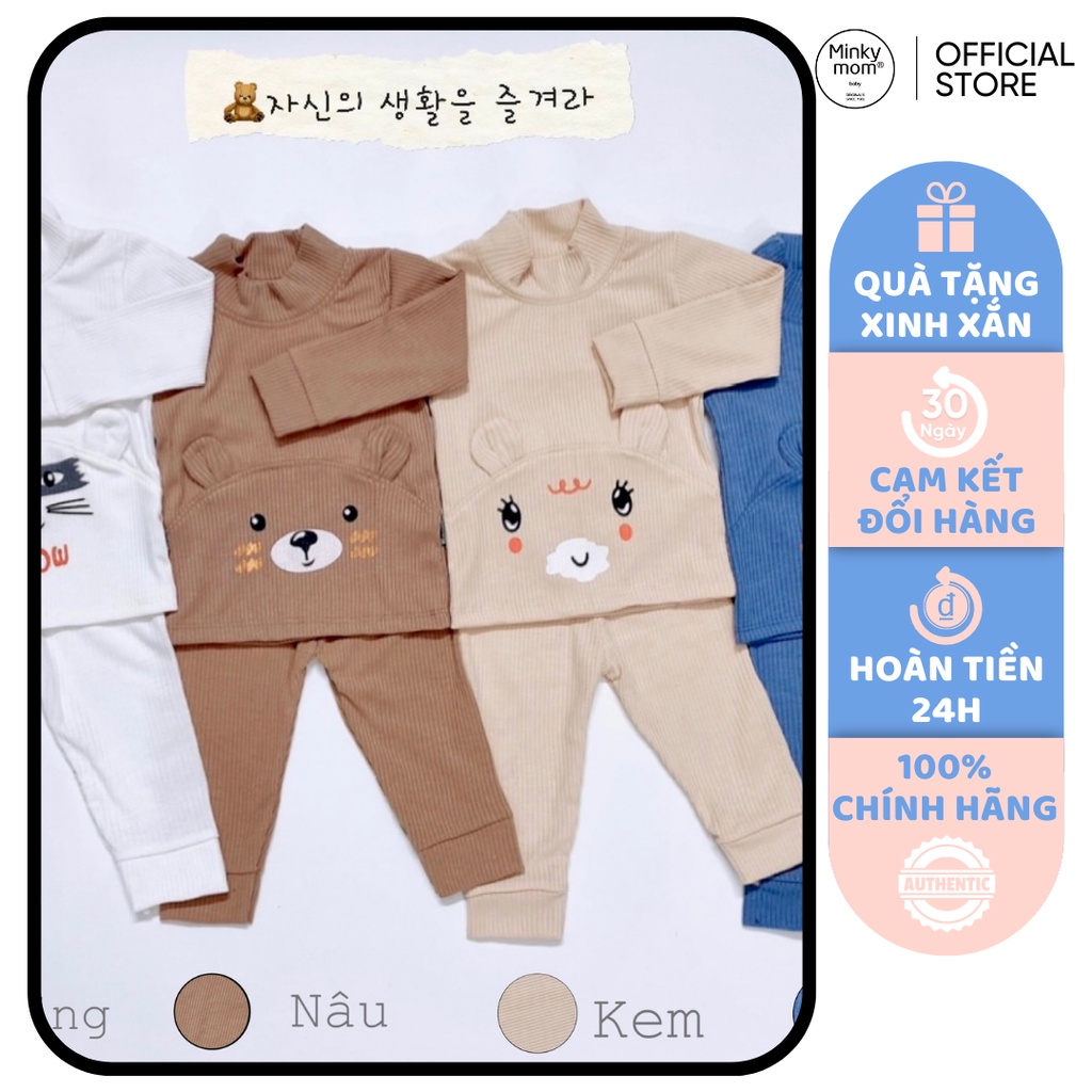 [SALE] Bộ Quần Áo Bé Gái, Bé Trai KIMCHI Vải Len Gân Cao Cổ Tai Gấu Cực Ấm, Bộ Dài Tay Cho Bé Mặc Nhà Thu Đông KWTD2113