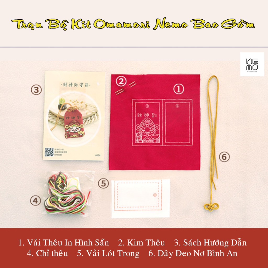 Bộ Kit/ Diy Tự Làm Túi Phước Omamori Chibi Thú Cưng Có Khung Thêu Nemo Handmade - BKOMCHIBICK