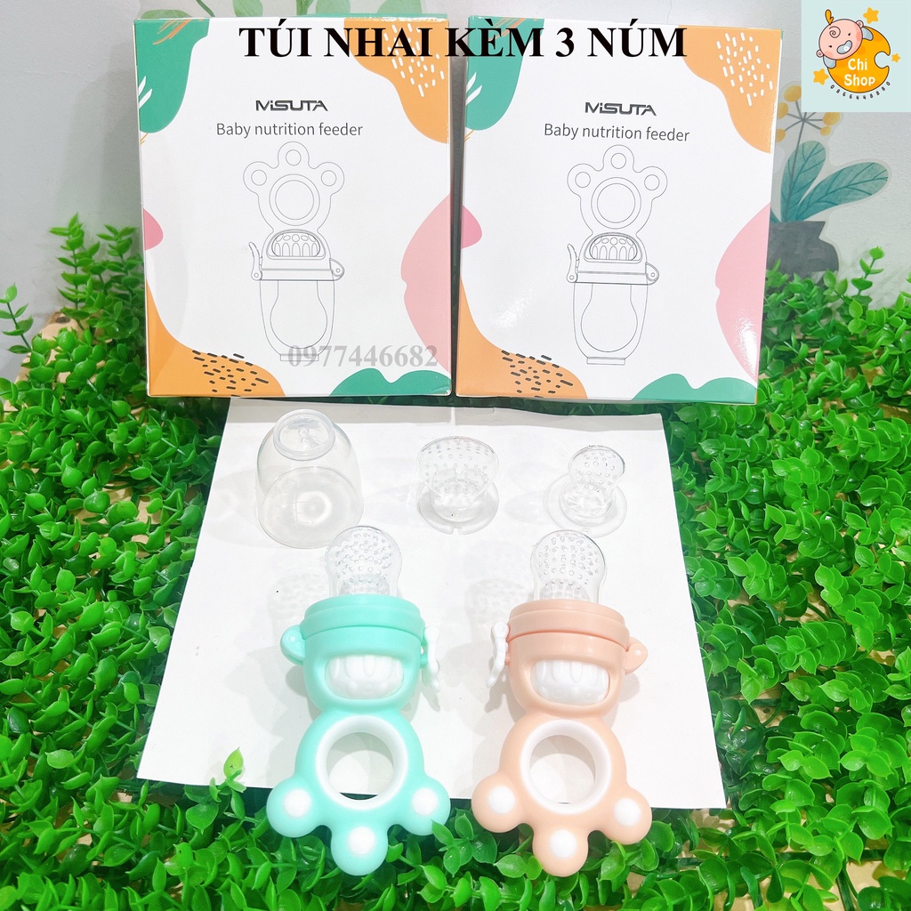 Túi Ăn Dặm Misuta, Túi Tập Nhai Cho Bé Ăn Dặm Kèm Núm Nhai 3 size