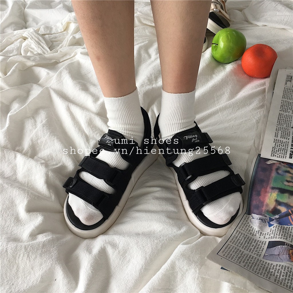 [LOẠI 1 - SẴN Giày Sandal Hàn Quốc ulzzang nữ 3 quai ngang vải mềm đế bằng cao đơn giản màu đen/kem thời trang hot