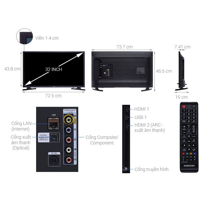 Smart Tivi Samsung 32 inch 32N4300, HD Ready, CMR 50Hz