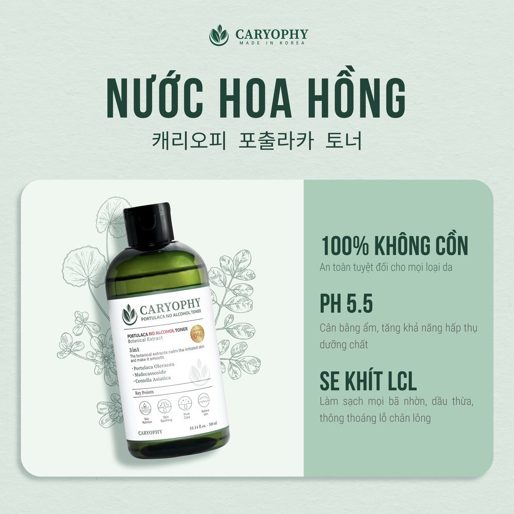 [Mã FMCGMALL -8% đơn 250K] MINI SIZE Nước Hoa Hồng Giảm Mụn Caryophy Portulaca Toner 50ml | BigBuy360 - bigbuy360.vn