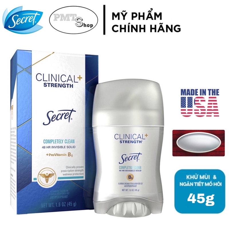 Lăn sáp khử mùi nữ Secret Clinical Strength Powder Protection , Completely Clean , Stress Response 73g , 45g