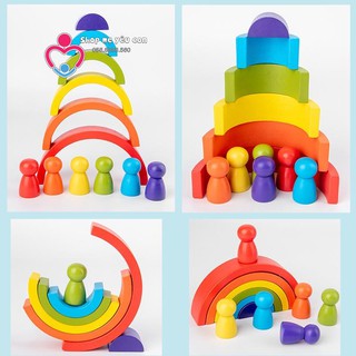Bộ đồ chơi khối xếp hình cầu vồng bằng gỗ cho trẻ em