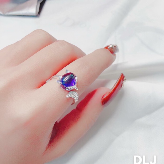 Nhẫn hồ ly hở đuôi gắn đá nhân tạo trắng nhỏ LINH MIU SILVER