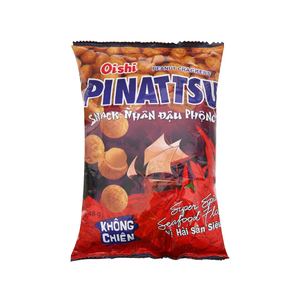 Snack nhân đậu phộng vị hải sản siêu cay Pinattsu Oishi gói 48g