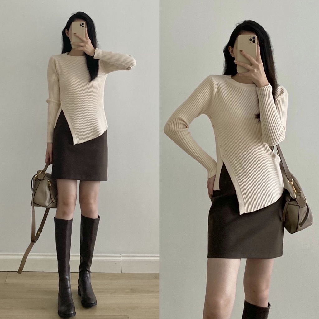 Áo len vân dọc cúc chéo thân _ A0316 | BigBuy360 - bigbuy360.vn