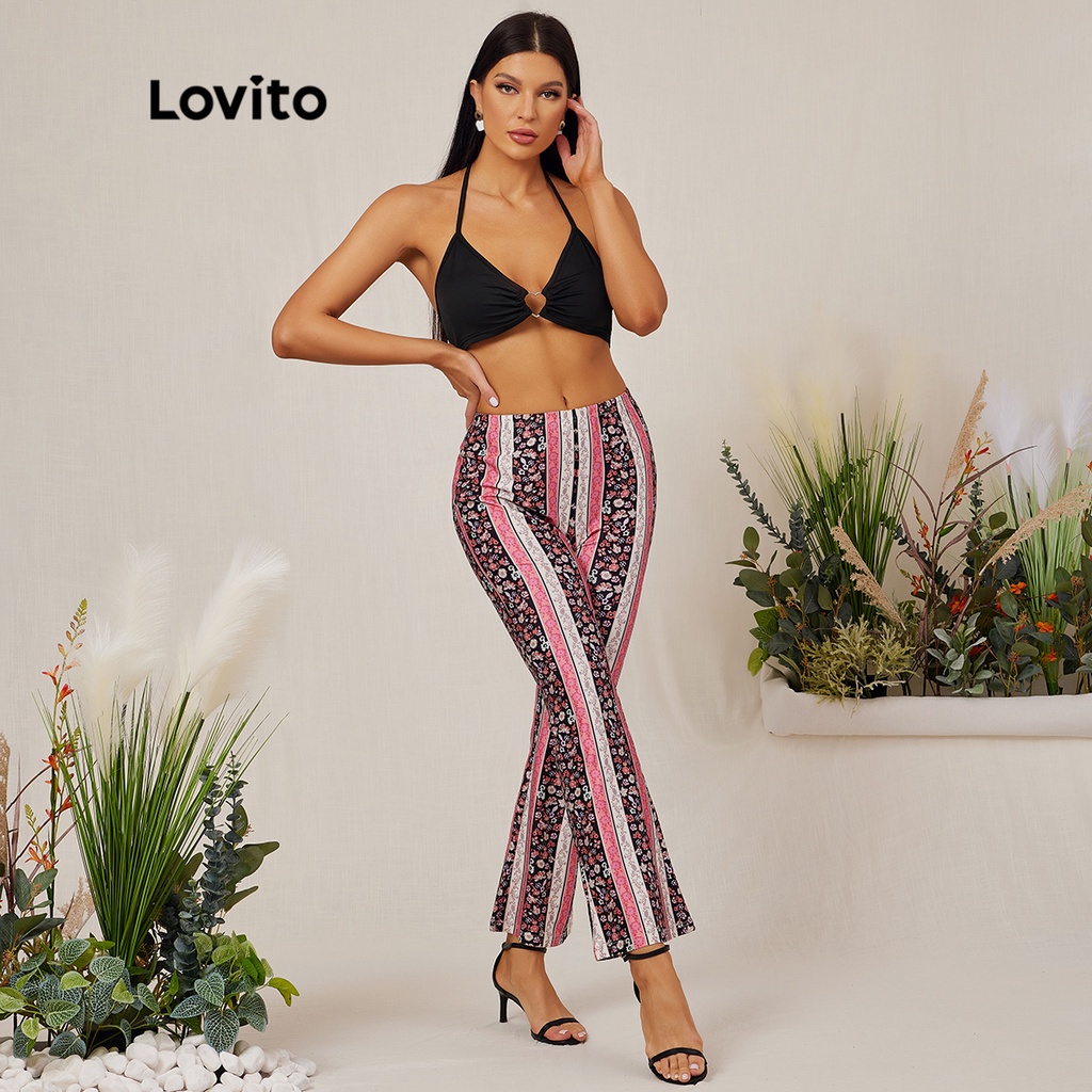 Áo sát nách LOVITO thiết kế trơn màu cổ yếm hở lưng phối khoen tròn thời trang mùa hè phong cách thường ngày L18D119 (Màu đen) | BigBuy360 - bigbuy360.vn