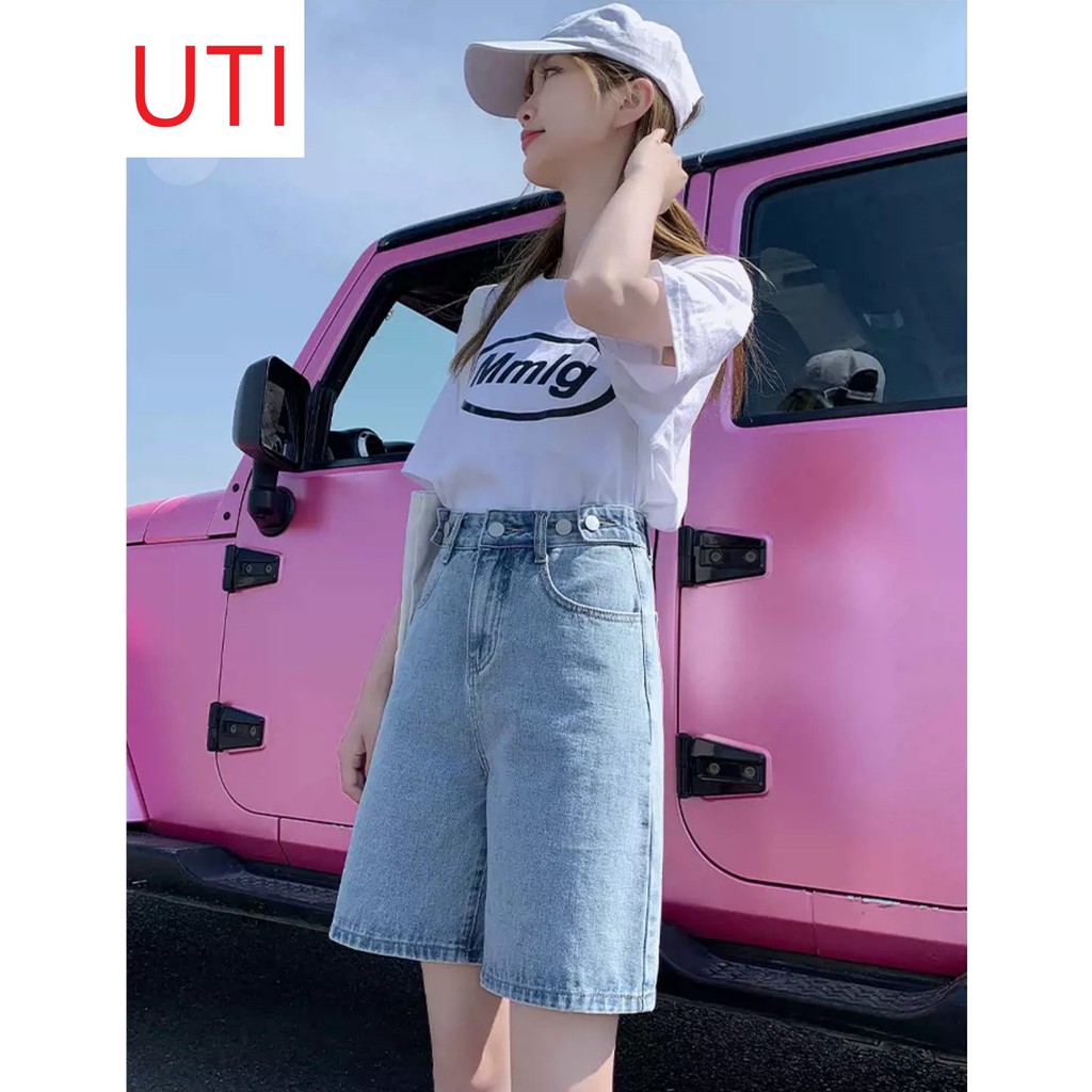 QUẦN JEAN NGỐ LỬNG NỮ FORM RỘNG LAI CUỐN TRƠN MÀU XANH NHẠT CAO CẤP UTI ĐẲNG CẤP HUYỀN THOẠI UTI JEANS