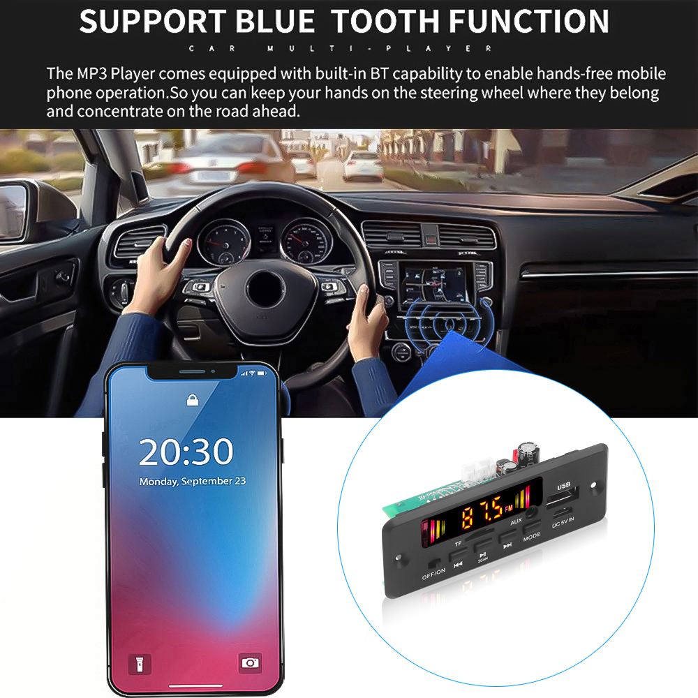 Wireless Decoding Board DC 5V 12V Bluetooth 5.0 MP3 Player Color Screen Module Car Kit USB Radio TF FM With Remote Control