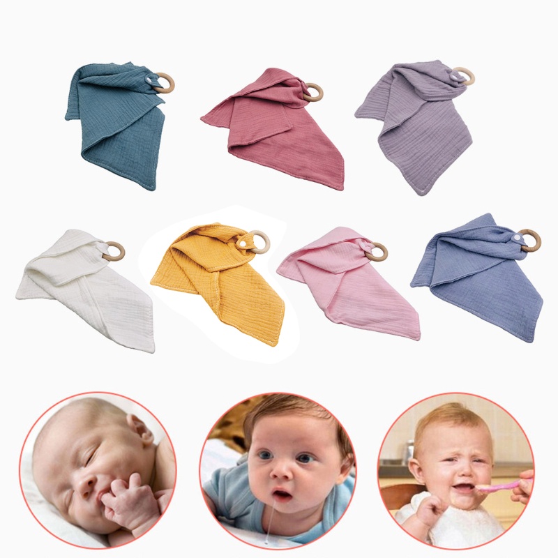 Khăn Yếm Cotton Mềm Mại Có Vòng Nhẫn Đeo Cổ Dành Cho Bé Gặm Nướu