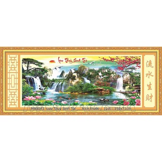 Tranh thêu chữ thập phong cảnh Lưu thủy sinh tài