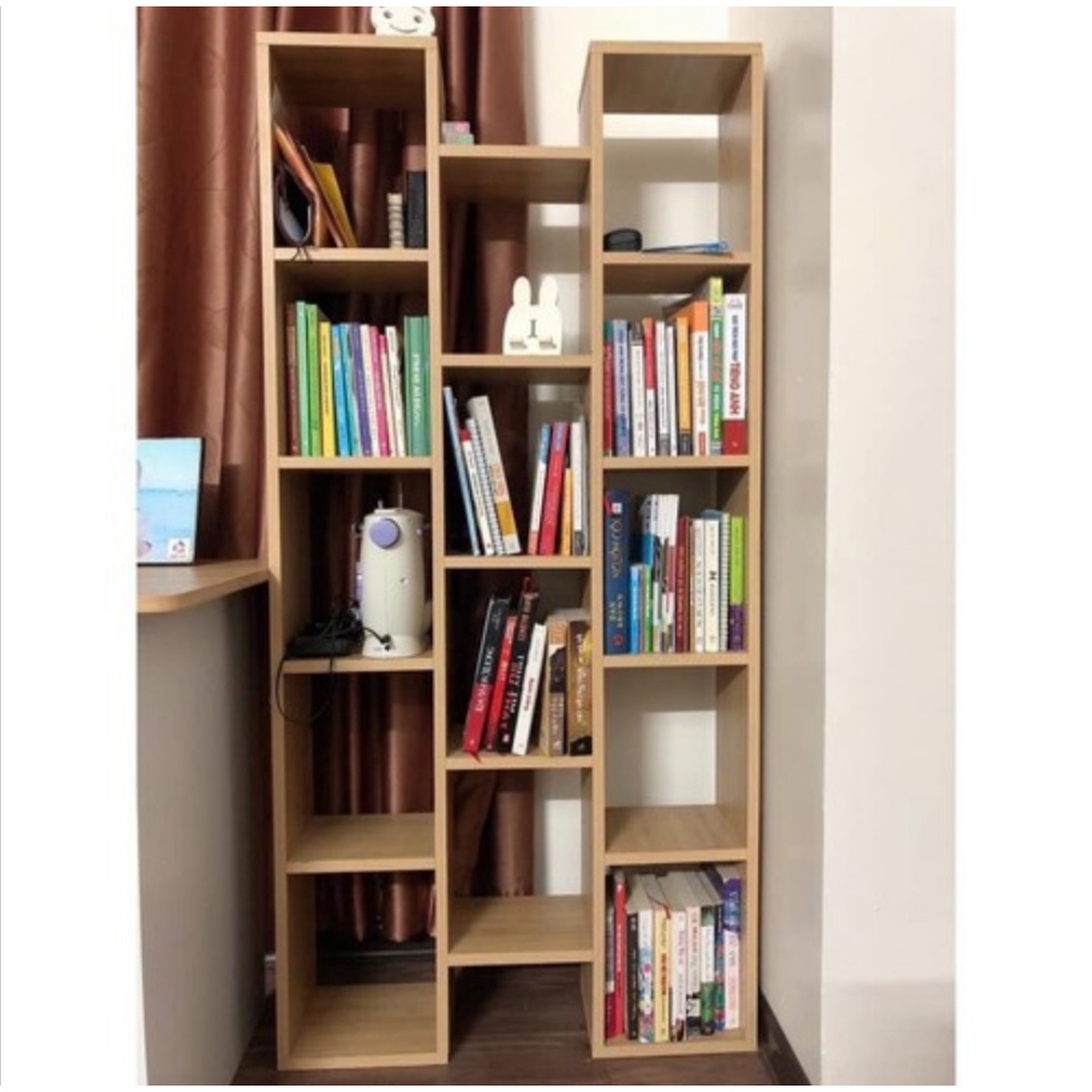 Kệ gỗ chữ H. Kệ sách nội thất hiện đại. C150 x R72 x S20cm. Gỗ MDF melatium cao cấp. Khoan sẵn lỗ, lắp ráp dễ dàng