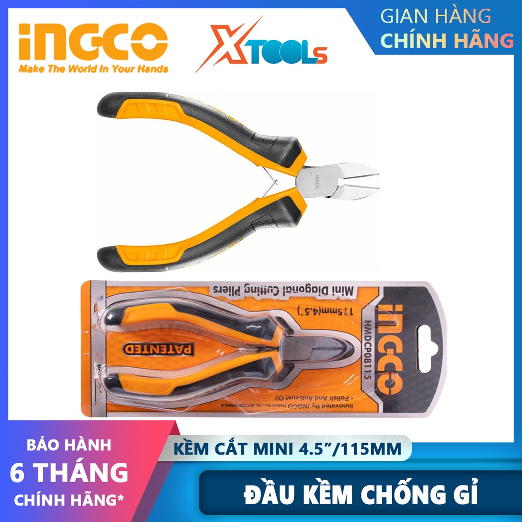 Kìm cắt chéo mini Ingco HMDCP08115 kềm cắt mini Kích thước 4.5&quot;/ 115mm Đầu kềm được đánh bóng và chống gỉ cắt,sử dụng để