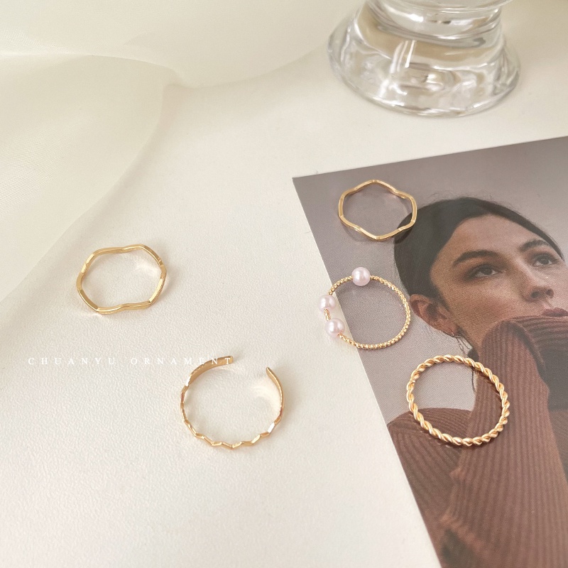 Bộ năm nhẫn ngọc trai giả sang trọng phong cách Hàn Quốc