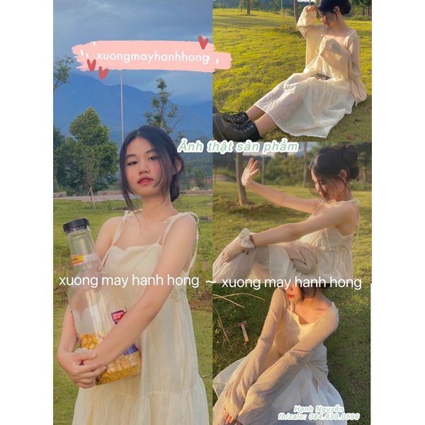 Váy 2 dây voan tơ ulzzang 2 lớp, váy hai dây xuông maxi đi biển (ảnh thật/video)