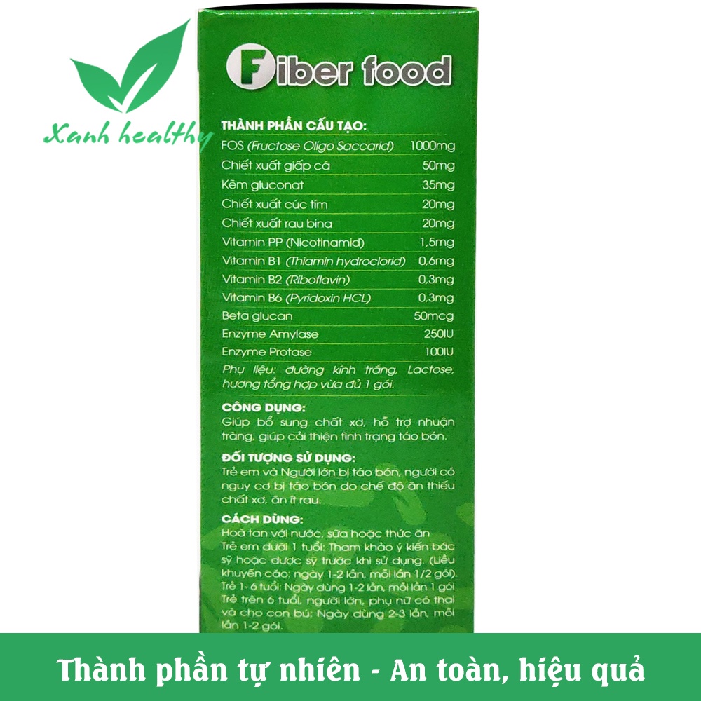 Bổ sung chất xơ tự nhiên Fiber Food - thành phần rau giấp cá  rau bina, giúp giảm táo bón, nhuận tràng hiệu quả