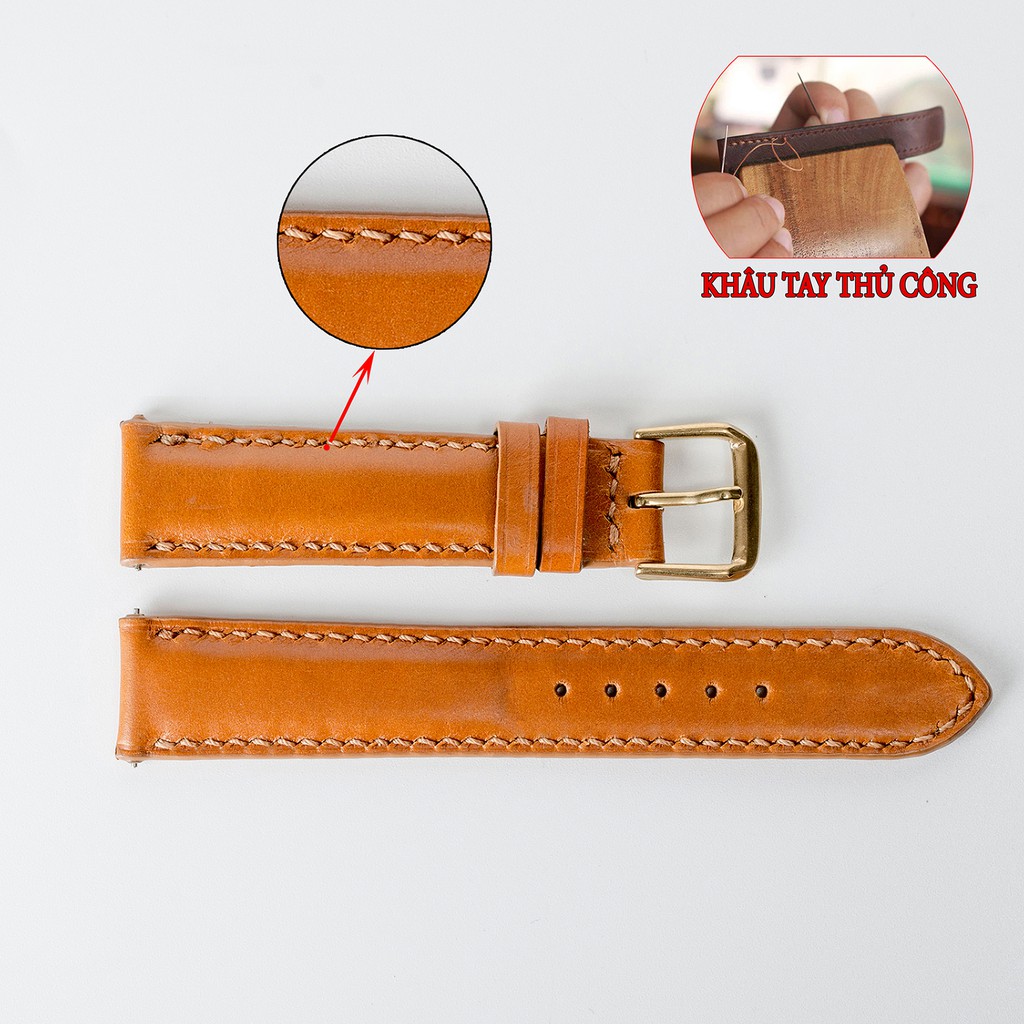 Dây đồng hồ da bò-khâu tay thủ công D101 size 18mm, 20mm, 22mm, 24mm-Bụi leather