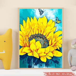 Tranh Sơn Dầu Số Hóa Tự Tô Màu Theo Số Mẫu Hoa - JJ963 Kèm Màu Acrylic Kích Thước 40x50cm