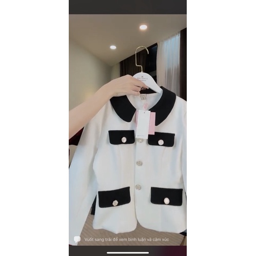 Pass set áo khoác trắng và chân váy đen Loan Lâm size M