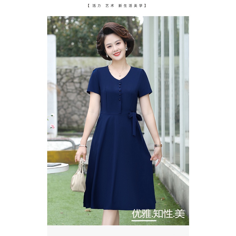 Đầm Chiffon Tay Ngắn Thời Trang Mùa Hè Dành Cho Phụ Nữ Trung Niên 40-50 Tuổi Phong Cách Phương Tây