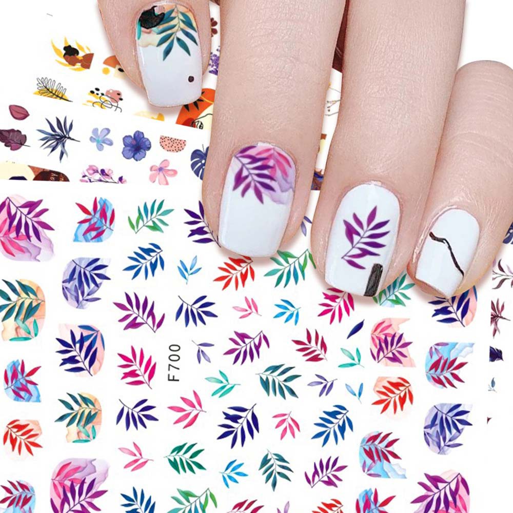 [Hàng mới về] 1 tấm sticker dán móng tay họa tiết hoa lá 3D nhiều màu