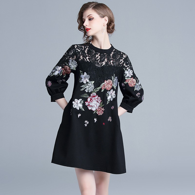 Real Shot Women's High Quality Embroidered Lace Paneled Mini Party Dress | BigBuy360 - bigbuy360.vn