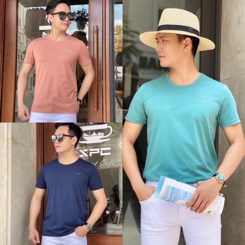 Áo Thun Nam Cổ Tròn Ngắn Tay TT PoLo, Áo Phông Cotton Nam Cổ Tròn Ngắn Tay In Logo Chất Mát 50-90kg