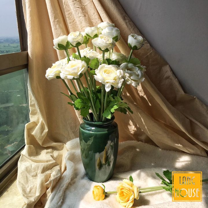 Hoa Giả Hoa Lụa - HOA HỒNG MAO LƯƠNG Cao 54cm