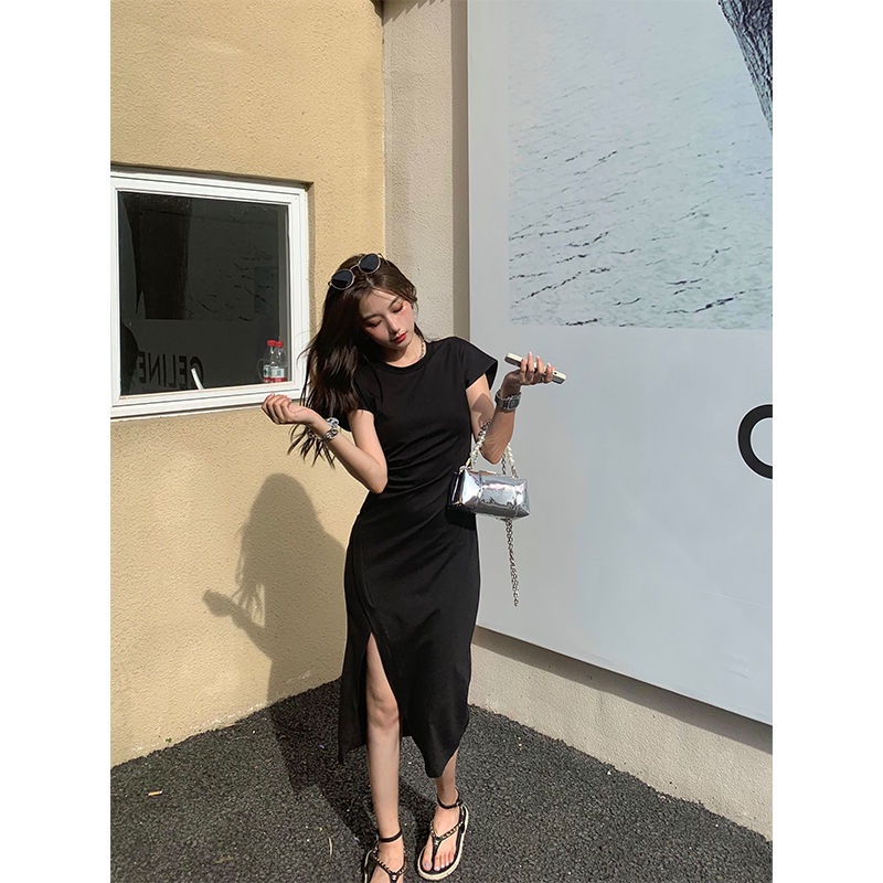 Đầm Thun Trắng Dài Xẻ Tà Nhấn Eo Thời Trang Cho Nữ