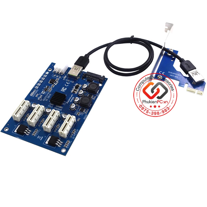 Card Riser mở rộng PCIe 1x ra 4 Port PCIe 1X lắp cùng lúc 4 card