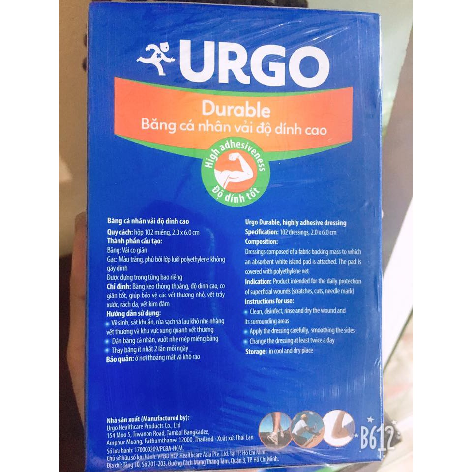 Băng cá nhân vải độ dính cao Urgo Durable 102 miếng