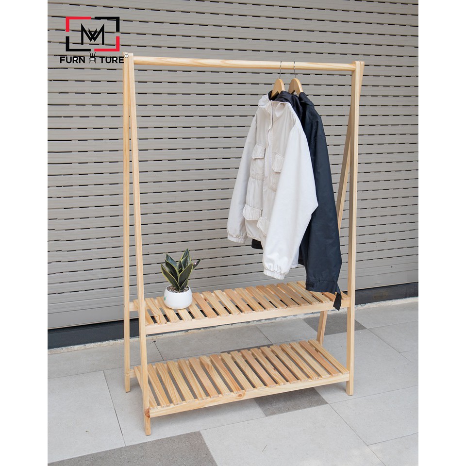 Giá treo quần áo 2 tầng chữ A màu gỗ thương hiệu MW FURNITURE - Size lớn 100x38x148 cm