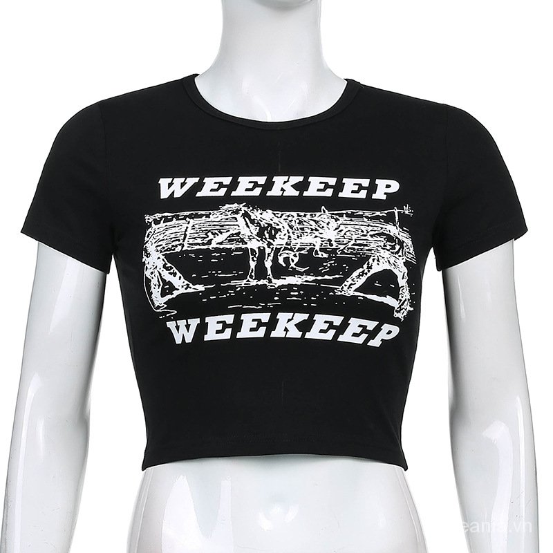 Áo lửng tay ngắn in hình thời trang mùa hè cho nữ