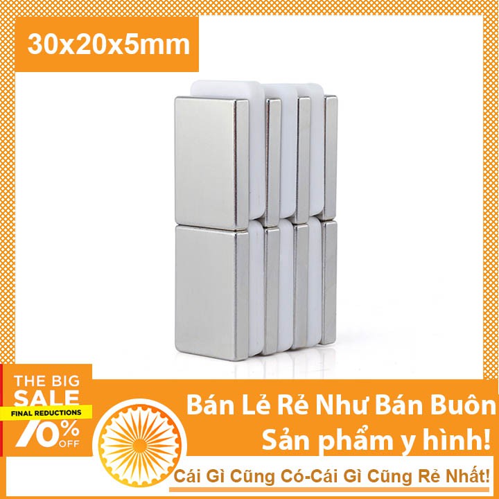 Nam châm đất hiếm chữ nhật 30x20x5mm siêu hút