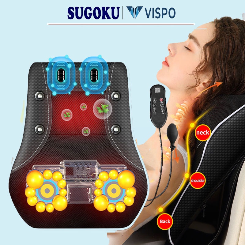 Gối massage hồng ngoại tích hợp tính năng điều khiển cầm tay, chế độ rung, hồng ngoại - bảo hành 12 tháng