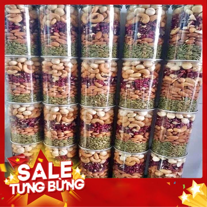 Hạt dinh dưỡng mix 5 loại gồm macca, hạt điều , óc chó đỏ, hạnh nhân, hạt bí xanh