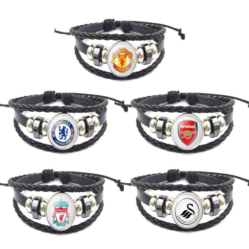 Vòng Tay Dây Da Bện Mặt Biểu Tượng MUN Chelsea Liverpool Ngoại Hạng Anh Thời Trang Mới Unisex