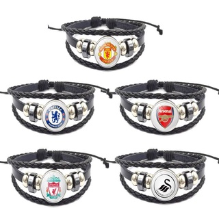 Vòng Tay Dây Da Bện Mặt Biểu Tượng MUN Chelsea Liverpool Ngoại Hạng Anh Thời Trang Mới Unisex