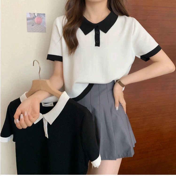 Áo polo Ngắn Tay Phối Màu Phong Cách Harajuku Thời Trang Cho Nữ Áo phông Nữ NZ-TX-284