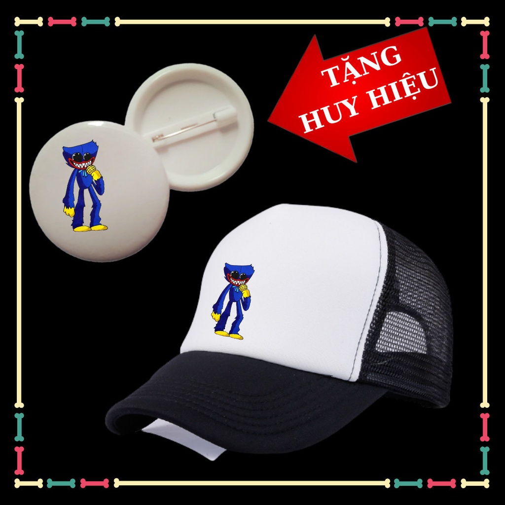 Mũ trẻ em in hình Poppy Huggy Wuggy đủ màu sắc, kèm huy hiệu huggy