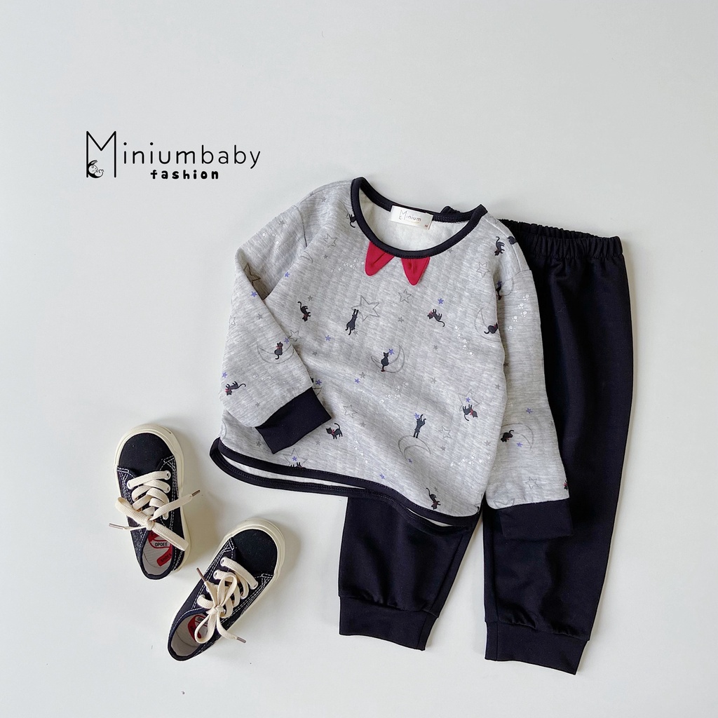 Bộ cotton 2 lớp tai mèo cho bé trai, bé trái miniumbabyfashion, set quần áo trẻ em unisex-SB1083