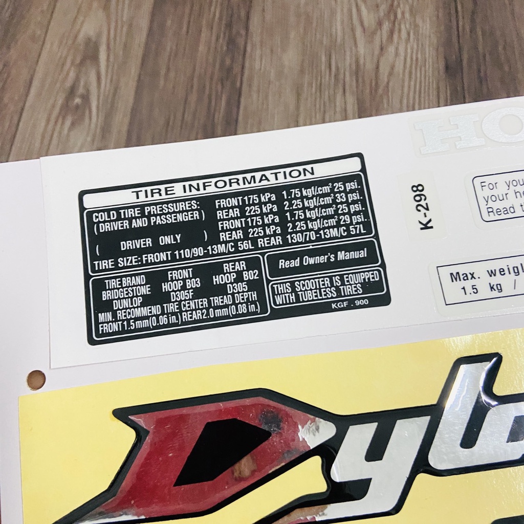 Bộ tem xe Honda Dylan 125, Dylan 150 kèm tem thông số chất liệu nhựa nổi cao cấp