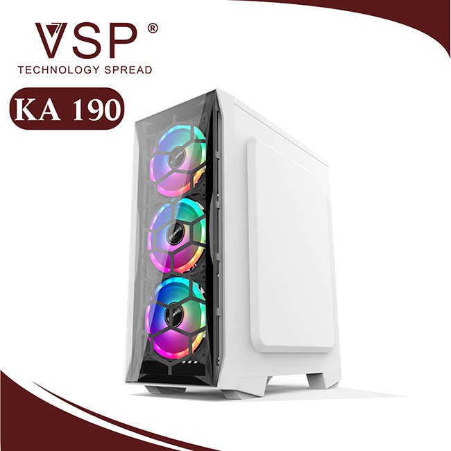 Thùng máy tính gaming VSP KA-190 kính cường lực (Trắng/Đen)